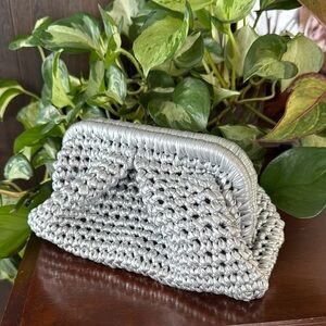 Veronica Beard x Dance-La-Main  Silver Woven Clutch